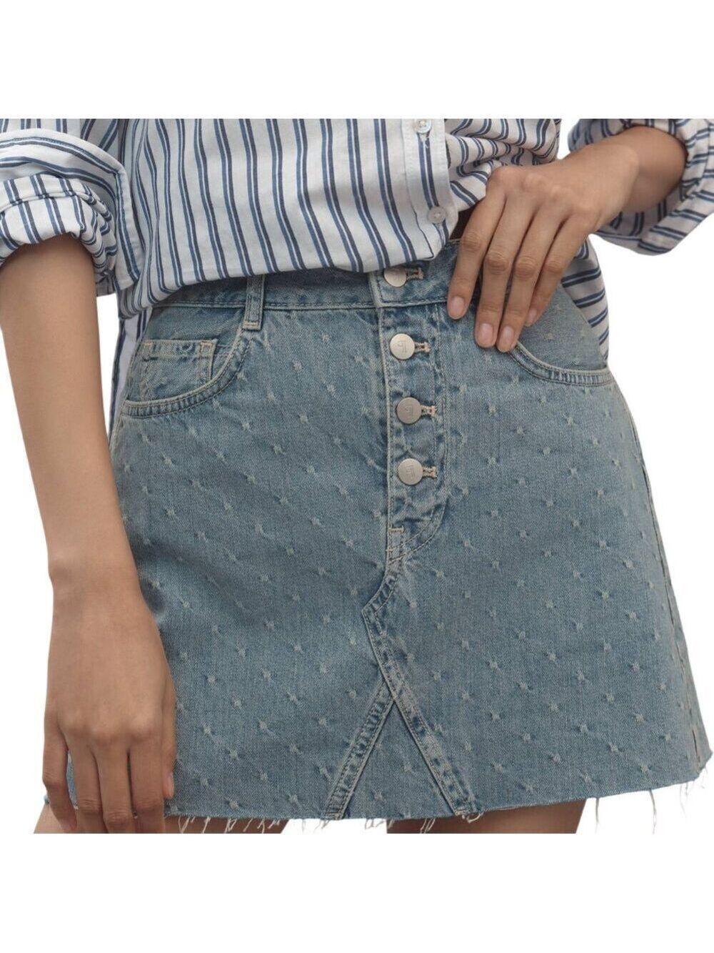 Pilcro for Anthropologie NWT Blue Denim Button Front Mini Skirt Size 26W